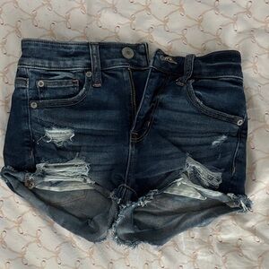 American Eagle Outfitters Dark Blue Distressed Jean Shorts